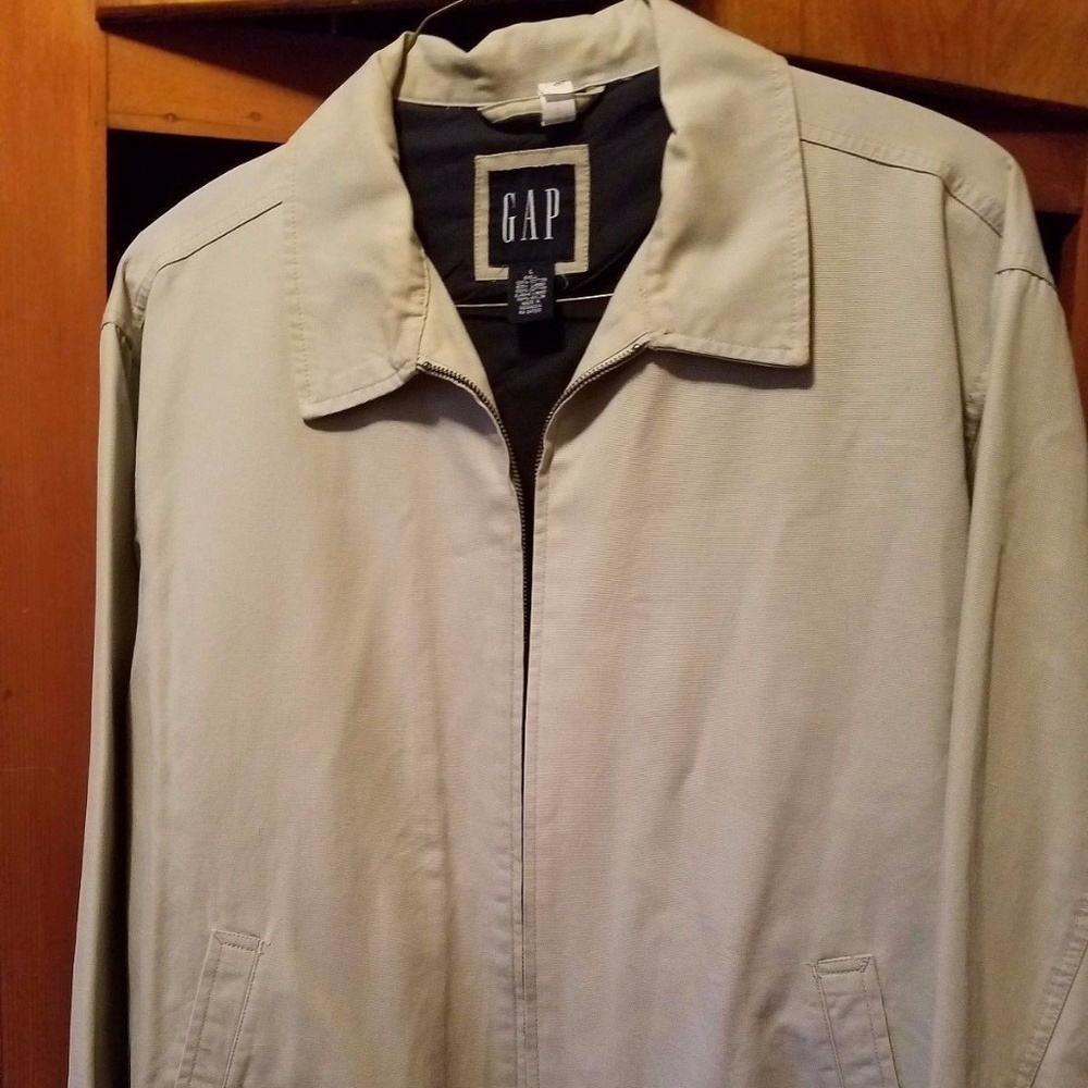 Gap Coat Men's L Jacket Casual Zip Up Beige Khaki